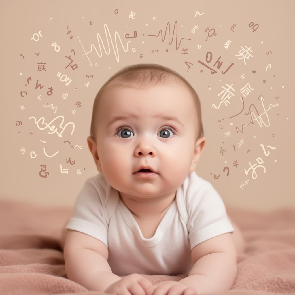 Bebê em meio a símbolos de múltiplos idiomas
